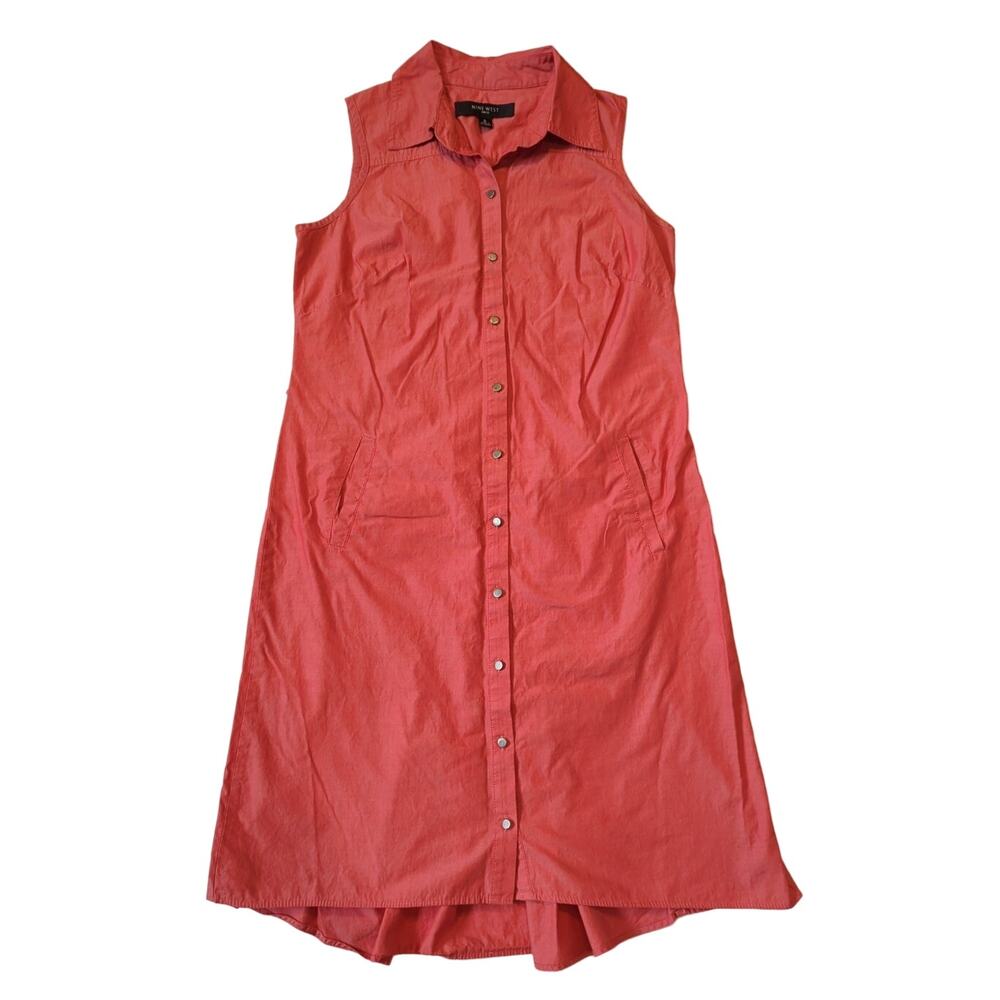 Nine West Coral Sleeveless Cotton Dress Women's size 6 Pockets Pleated Back Hem